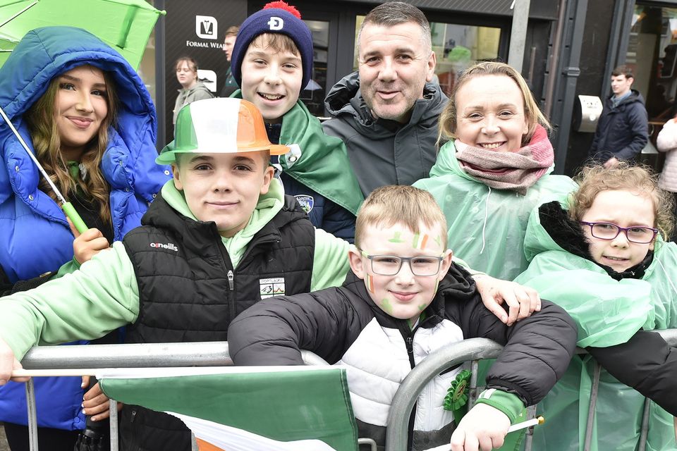 Pictured at the St Patrick's Day parade in Gorey were Amber Kelly, Cillian McCaunland, Brian Kelly, Conor McCaunland, Ricky McCaunland, Yvonne McCaunland, Anna McCaunland. Pic: Jim Campbell