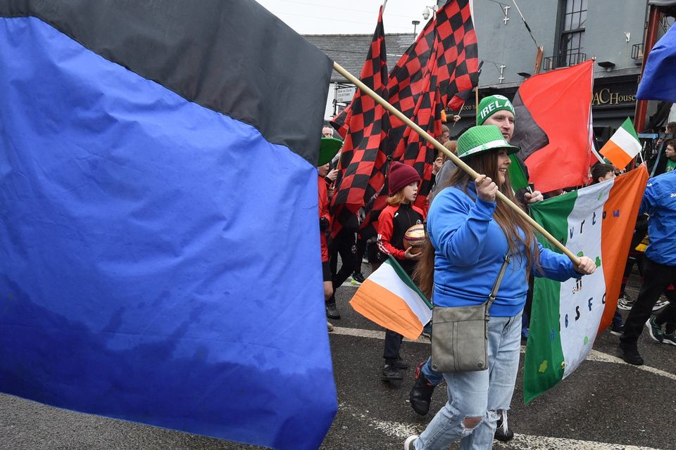 A member of Courtown Hibs in the St Patrick's Day parade in Gorey. Pic: JIm Campbell