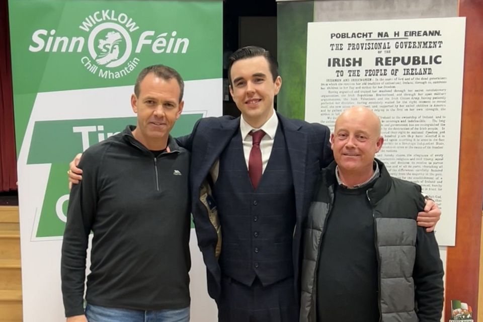 Connor Byrne (centre) with Deputy John Brady (left) and fellow Sinn Féin candidate Aidan Kinsella.