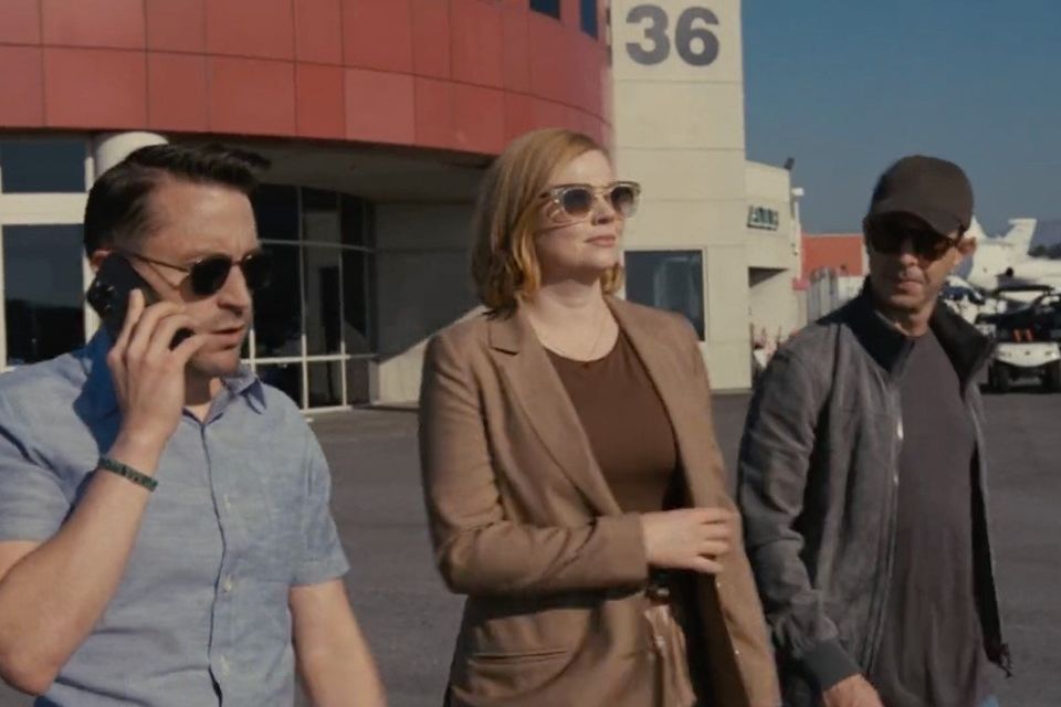From left, Roman (Kieran Culkin), Shive (Sarah Snook) and Kendall (Jeremy Strong) spot a last chance to best their father