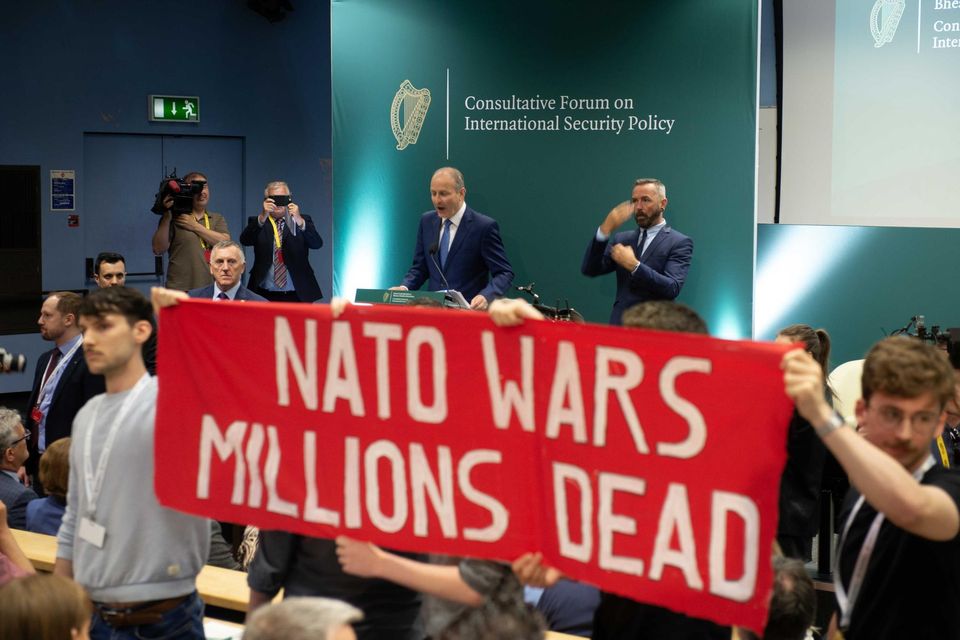 Protesters in Cork at the Consultative Forum on International Security Policy last month