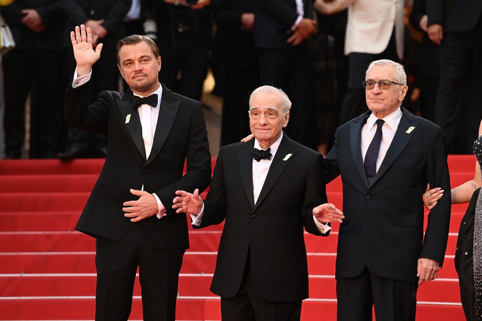 Leonardo DiCaprio, Martin Scorsese and Robert De Niro attending the premiere for Killers of the Flower Moon during the 76th Cannes Film Festival in Cannes, France. (Doug Peters/PA)