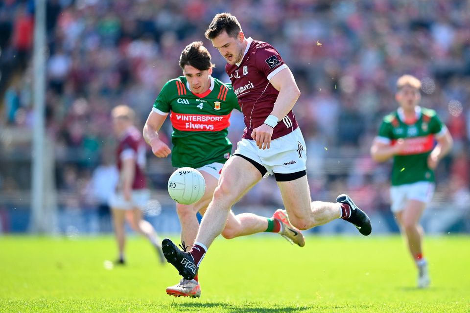 Galway's Cein Darcy in action against Mayo's Sam Callinan in last Sunday's Connact SFC final. Photo: Seb Daly/Sportsfile