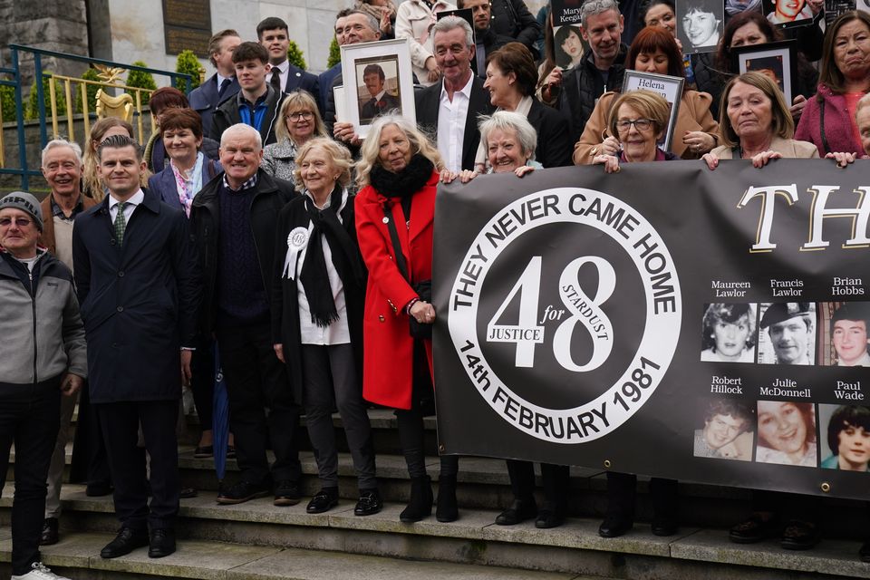 Survivors, family members and supporters in the Garden of Remembrance in Dublin after the verdict of unlawful killing (Brian Lawless/PA)