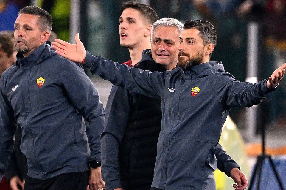 An emotional Jose Mourinho after Roma's win over Leicester City. Photo: PA