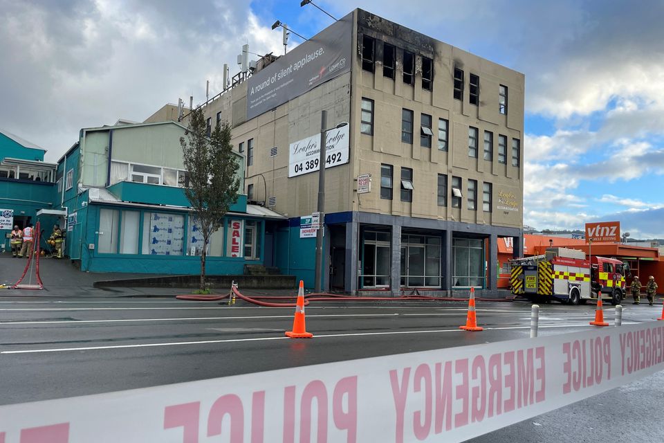 The exterior of a hostel, after a fire ripped through the building, resulting in a number of deaths, in Wellington, New Zealand May, 16, 2023. AAP Image/Ben McKay via REUTERS