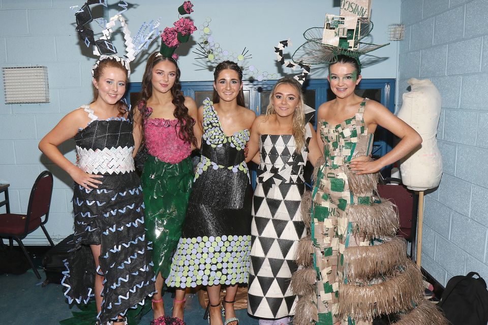 Lucy Millar, Chloe Reck, Keelin Doyle, Ellie Callanan and Emer Doyle at the Junk Kouture Transition Year Fashion Show 2024 in Colaiste Bride, Enniscorthy.