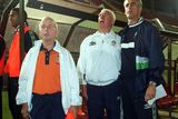 thumbnail: 9 October 1999; From Left, Republic of Ireland's Charlie O'Leary (equipment officer), Mick Byrne (physio) and Mick McCarthy (manager) stand for the National Anthem before the game against Macedonia. Stadium, Skopje, Macedonia. Picture credit; David Maher/SPORTSFILE