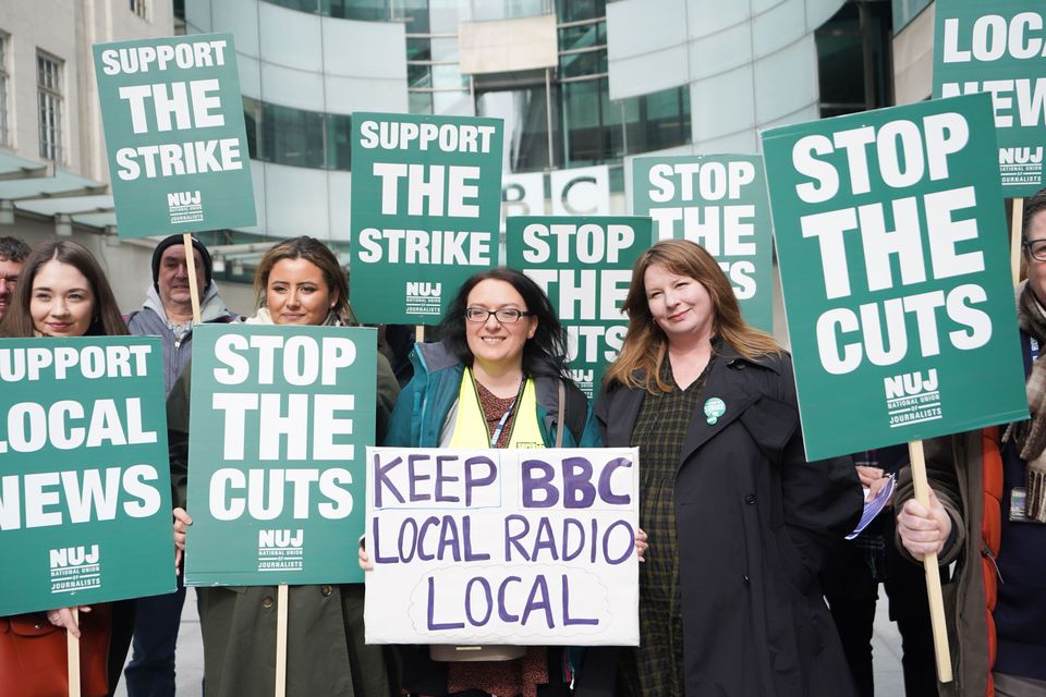 NUJ members at the BBC demonstrate on the picket line (James Manning/PA)