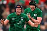 thumbnail: Tinahely's George Hadden, left, and Conor O’Tighearnaigh of Ireland celebrate winning a penalty during the U20 Six Nations Rugby Championship match between Ireland and England at Musgrave Park in Cork.