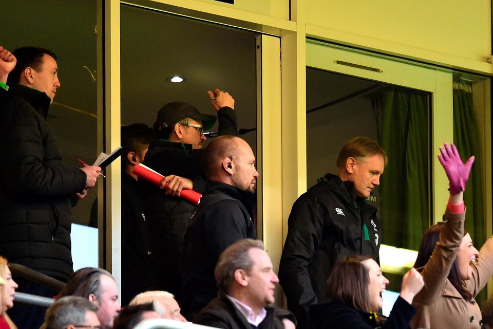 Joe Schmidt leaves the coaches’ box at the final whistle at the Millennium Stadium.