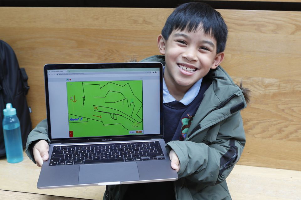 Marcus Bugna (8) from Catherine McAuley junior school, New Ross with his game 5 Level Maze. Photo: Liam Burke/Press 22
