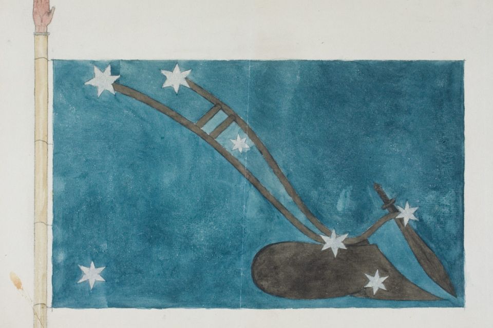 The Plough and the Stars - the original design for the Irish Citizen Army flag. Watercolour painting by W.H. Megahy. (HE:EW.2363)