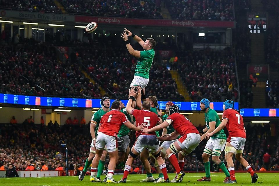 Peter O’Mahony of Ireland takes possession in a lineout during the Six Nations match against Wales at Principality Stadium in Cardiff last April. Photo: David Fitzgerald/Sportsfile