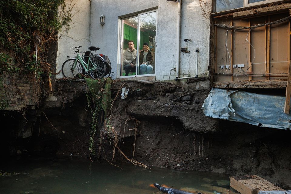 The extensive damage caused by the collapse of the back garden into the River Camac. Pic: Mark Condren