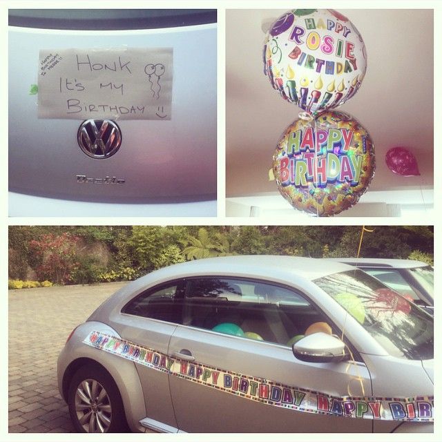 Rosanna's husband Wes decorated her car with stickers and balloons to celebrate her birthday