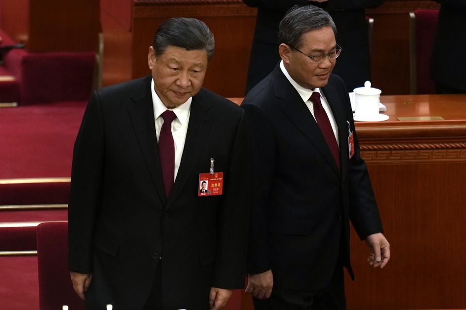 Xi Jinping and Li Qiang, Chinese president and premier, at the National People’s Congress in Beijing. Photo: AP