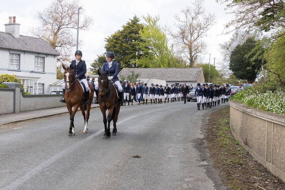 Riders from Killinick Pony Club lead the funeral procession and form a guard of honour.