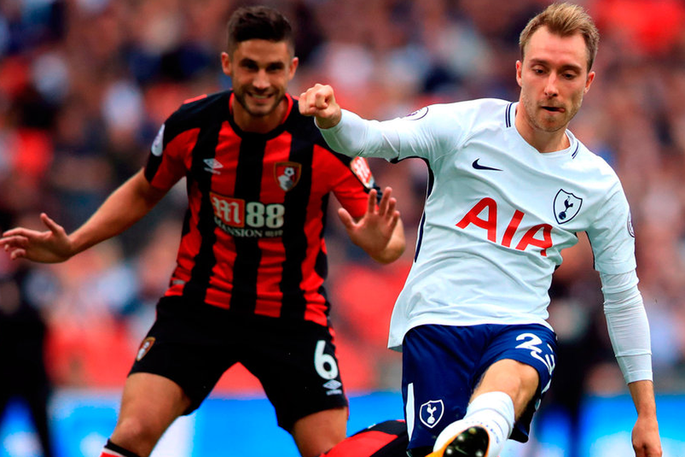 Christian Eriksen fires in the only goal of the game as Tottenham beat Bournemouth to finally end their wait for a Premier League win at Wembley. Photo: PA Wire