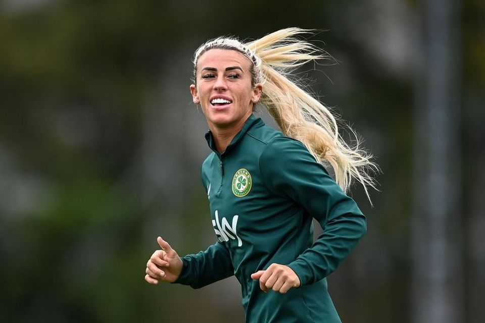 Republic of Ireland soccer star and Listowel native Savannah McCarthy at a Republic of Ireland training session in Budapest in 2023. Photo: Sportsfile