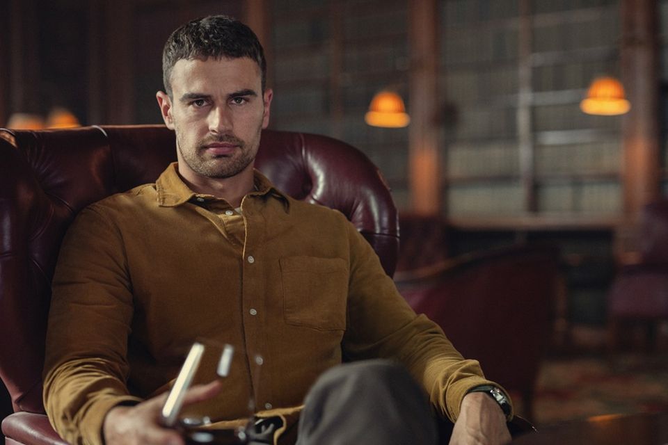 Poor Theo James looks like he wandered onto the wrong set in Guy Ritchie’s rethink of The Gentlemen. Photo: Netflix