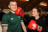 thumbnail: Karina Browne giving a left hook to Dean Walsh in St Joseph's Community Centre on Saturday. Pic: Jim Campbell