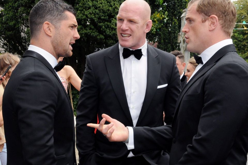 12/6/2015  Attending the Wedding of Irish Rugby player Sean Cronin and Claire Mulcahy at St. Josephs Catholic Church, Castleconnell, Co. Limerick were Rob Kearney, Paul O' Connell and Jamie Heaslip.
Pic: Gareth Williams / Press 22