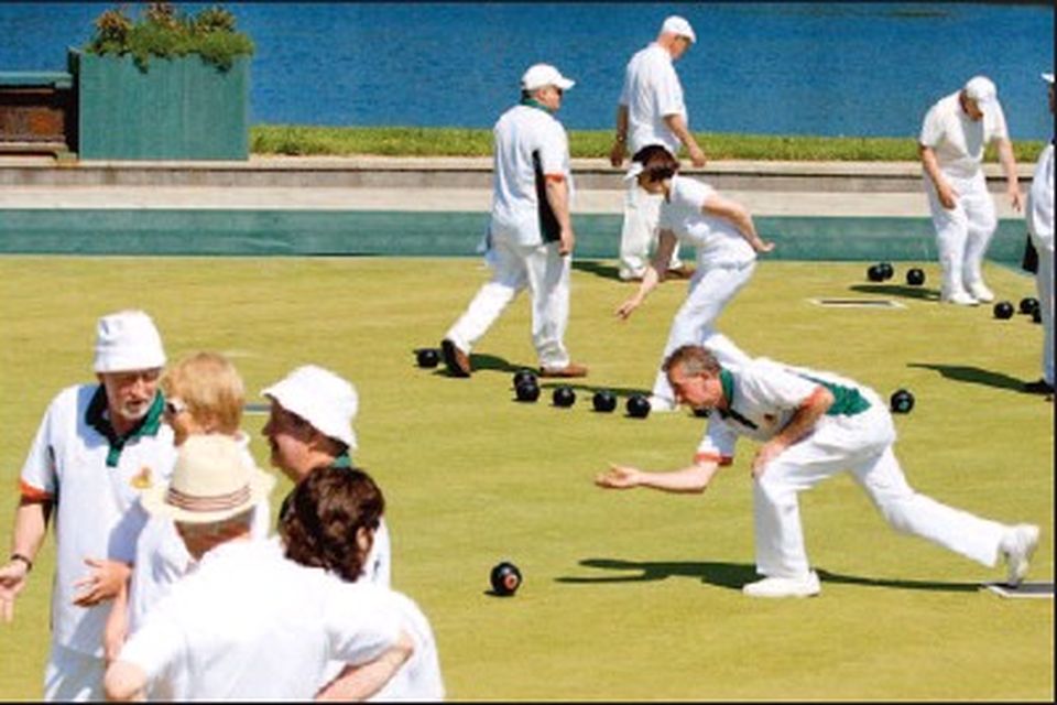 Action from the bowling friendly that took place in the Park Pavillion in Aughrim.