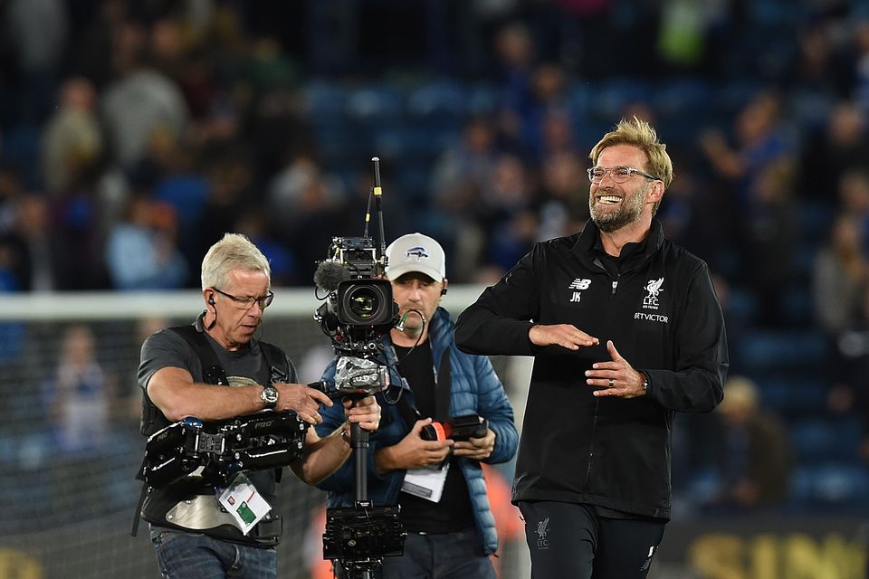 Jurgen Klopp Manager of Liverpool during the Premier League match between Leicester City and Liverpool at The King Power Stadium on September 23, 2017 in Leicester, England.  (Photo by John Powell/Liverpool FC via Getty Images)