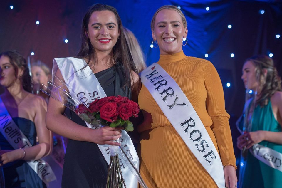 Kelsey McCarthy being congratulated by Kerry Rose Edaein O Connell at the Kerry Rose Selection evening. Photo by Christy Riordan