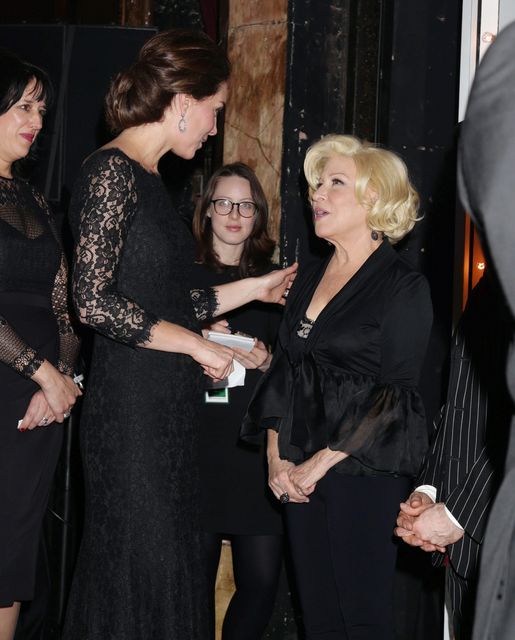The Duchess of Cambridge (left) meeting Bette Midler at the end of the Royal Variety Performance at the Palladium Theatre