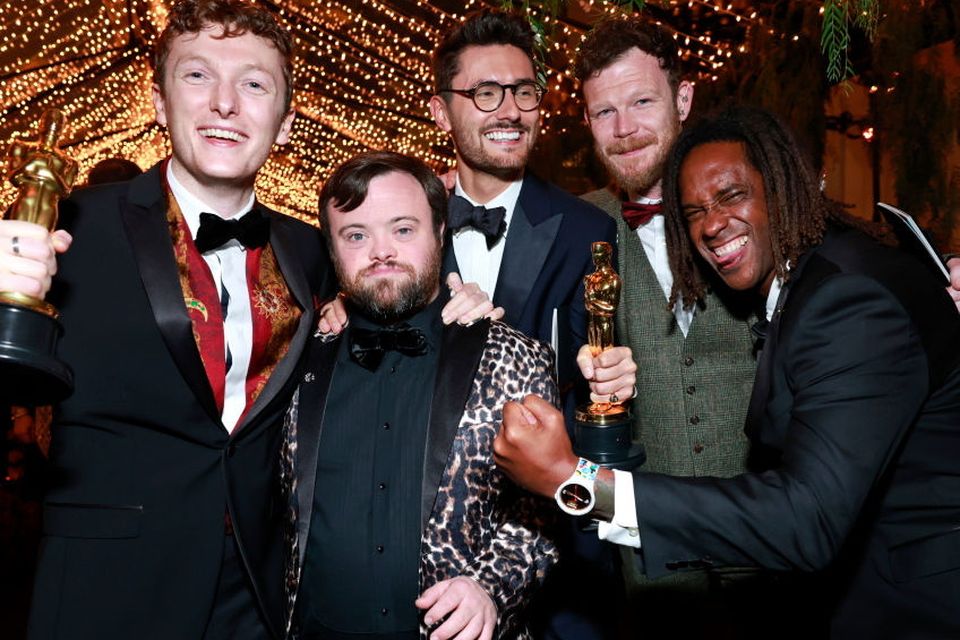 Ross White, James Martin, Tom Berkeley, Seamus O'Hara, winners of the Best Live Action Short Film award for "An Irish Goodbye" and guest attend the Governors Ball. (Photo by Emma McIntyre/Getty Images)