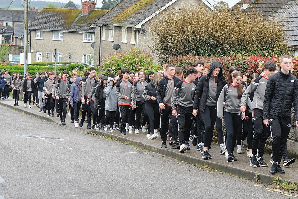 Students fro Creagh College took to the streets on Monday morning during a 5km walk in aid of the school's musical and Students Council on Monday. Pic: Jim Campbell