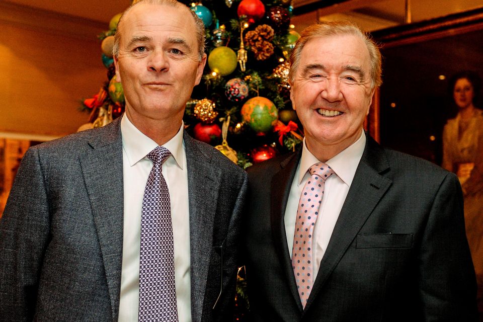 22 December 2014; Horse trainers Eddie Lynam, left, and Dermot Weld during the Croke Park Hotel / Irish Independent Sportstar of the Year Luncheon 2014. The Westbury Hotel, Dublin. Picture credit: Barry Cregg / SPORTSFILE