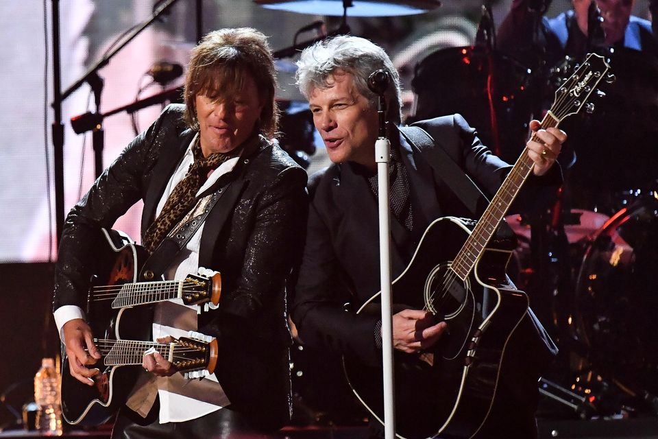 Jon Bon Jovi and Richie Sambora on stage. Photo: Jeff Kravitz/FilmMagic