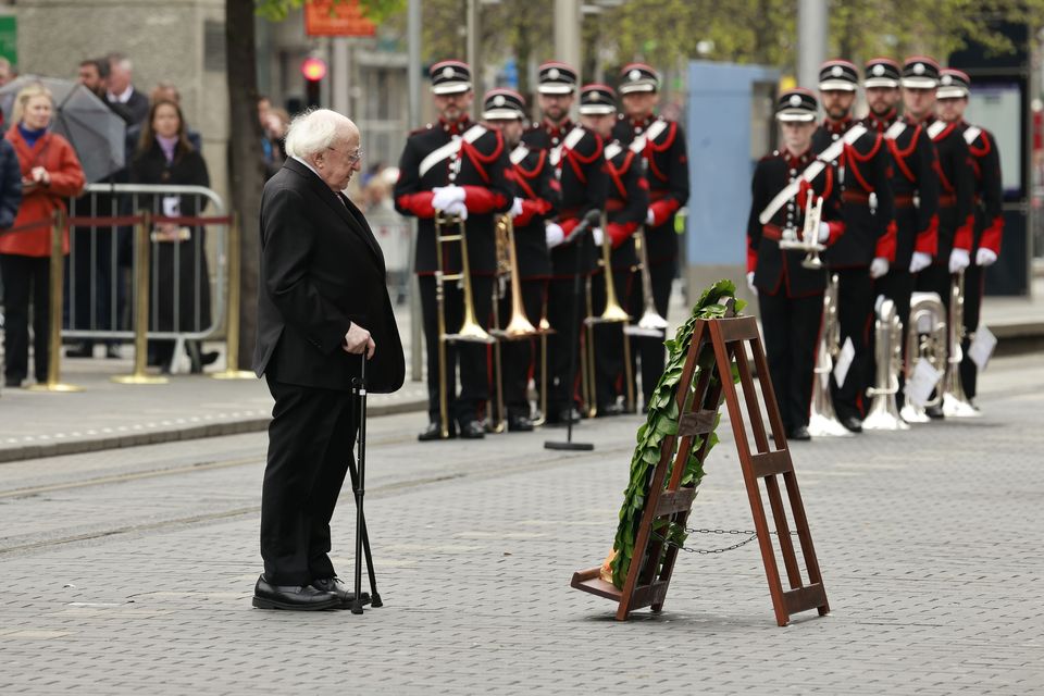 20/4/25 President Michael D Higgins lays a wreath at the 1916 Easter Rising Commemoration at the GPO in Dublin.Picture: Arthur Carron/Collins