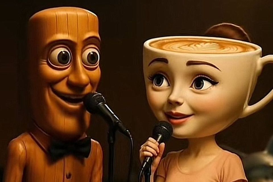 An AI-generated image of Tung Tung Tung Sahur and Ballerina Cappuccina, two of the characters in the Italian brainrot craze