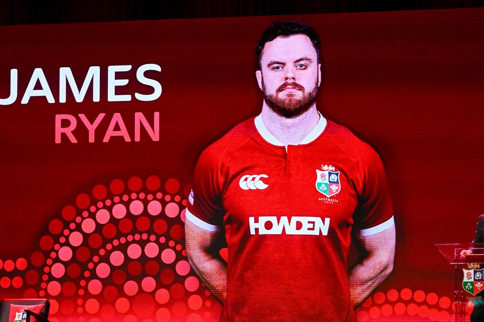 James Ryan is announced by Ieuan Evans at the Lions squad announcement in London. Photo: Ben McShane/Sportsfile