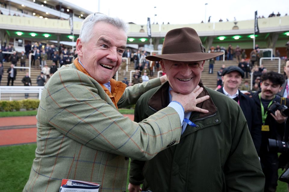 Michael O’Leary and Willie Mullins celebrating at Cheltenham.