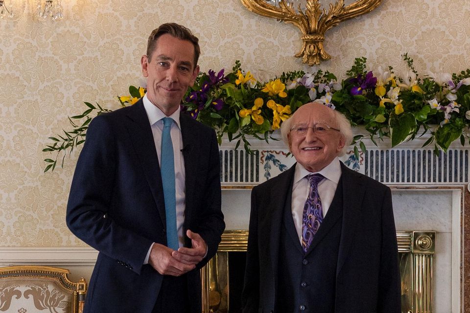 Ryan Tubridy with President Michael D Higgins at Áras an Uachtaráin which will air on tonight's series finale of The Late Late Show. Photo: Michelle Daly