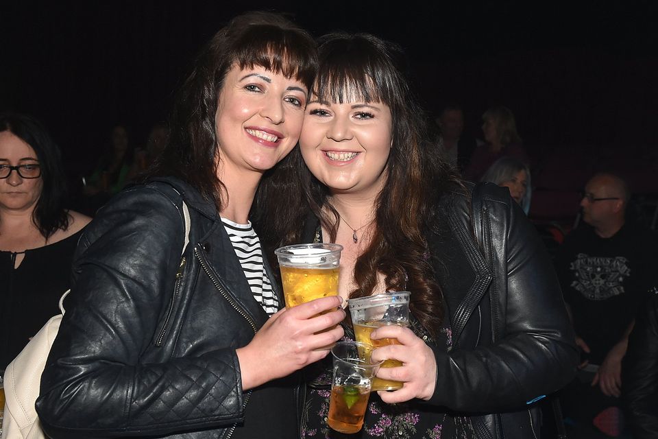 Suzanne Tuite celebrating her birthday with her sister Fiona at the Thin az Lizzy / Pat McManus Band gig in The Crescent Theatre. Photo: Colin Bell Photography