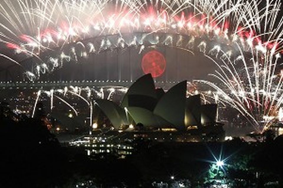 The sky above Sydney Harbour lights up at midnight during the fireworks display to celebrate the New Year's Day (AP)