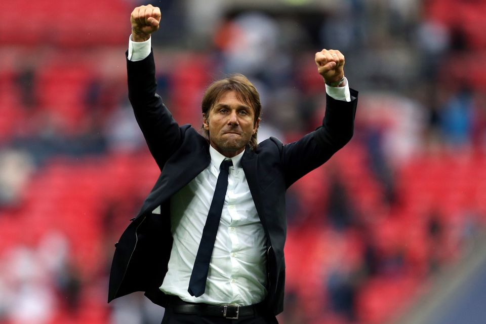 Antonio Conte celebrates victory at Wembley