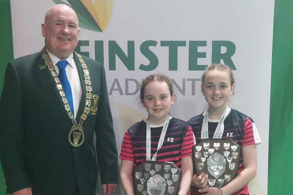  Zara Buckley (Banteer) and Mairéad O'Sullivan (Carrigaline club) who won the Leinster U13 Badminton Open in Baldoyle at the weekend.