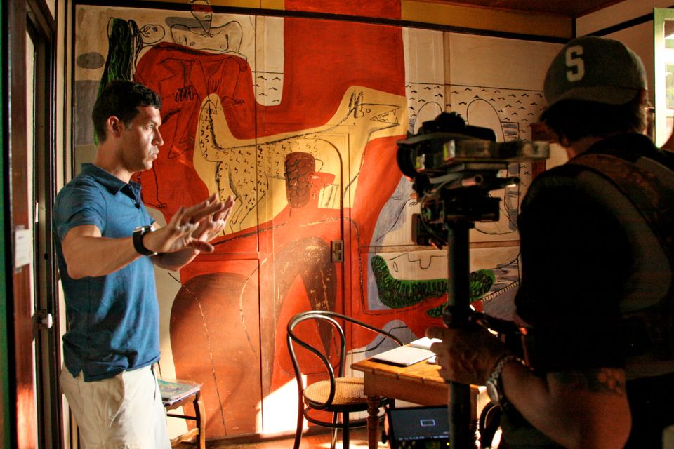 Marco Orsini filming at Eileen Gray's Villa for Gray Matters. Photo: MoJo Entertainment.