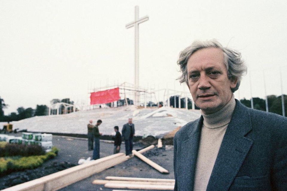 Ronnie Tallon in front of the Papal Cross he designed for John Paul II's visit in 1979