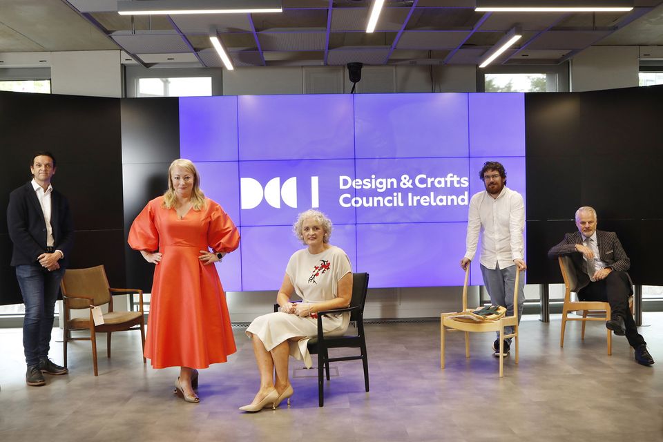 DCCI chair Andrew Bradely, chief executive Rosemary Steen and head of operations Mary Blanchfield pictured with Tangent head of entrepreneurship Gavan Drohan and Carl McAteer, previous designer at Farrell Furniture