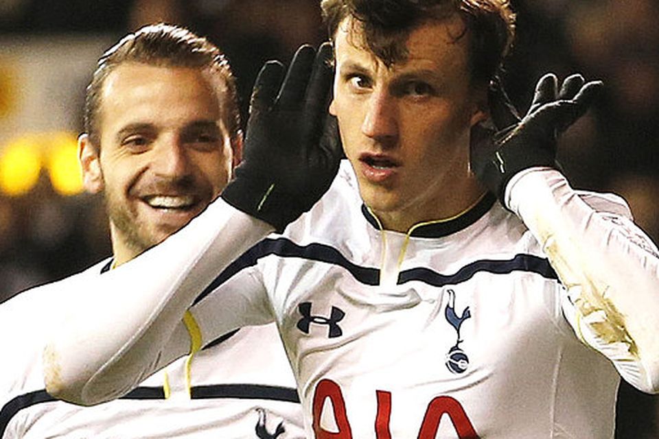 Vlad Chiriches celebrates after scoring Tottenham's third goal in their 4-2 defeat of Burnley at White Hart Lane