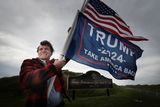 thumbnail: David Grange from Dublin awaiting the arrival of Trump in Doonbeg. Photo: David Conachy