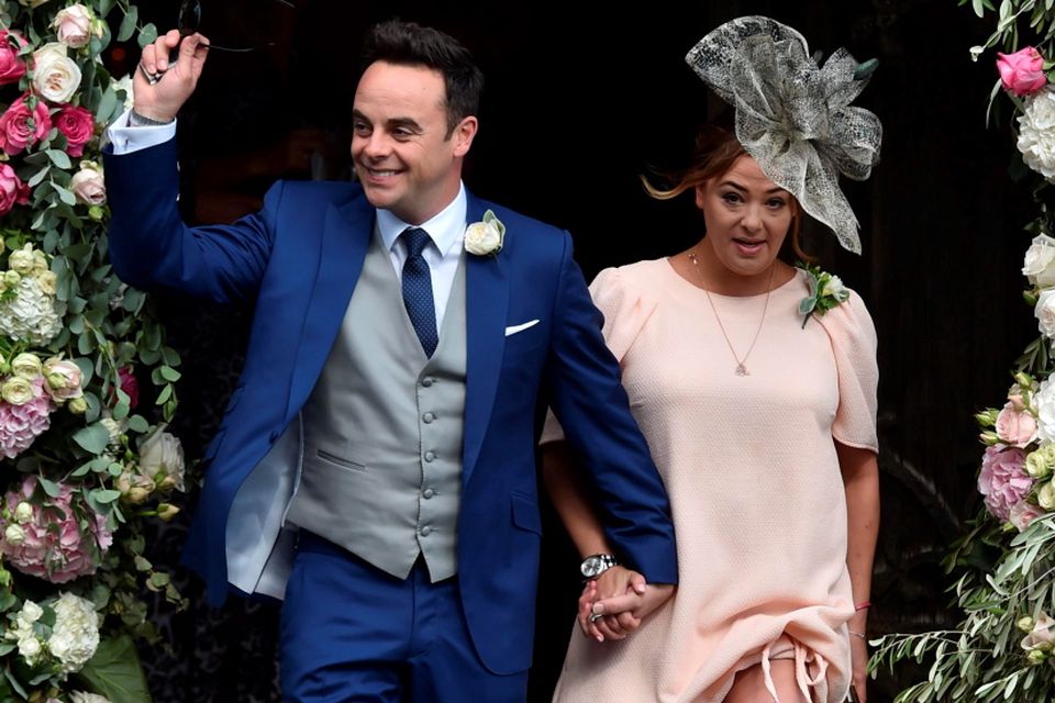 Ant McPartlin and wife Lisa Armstrong after the wedding of Declan Donnelly and Ali Astall, at St Michael's Church, Elswick, Newcastle. Owen Humphreys/PA Wire